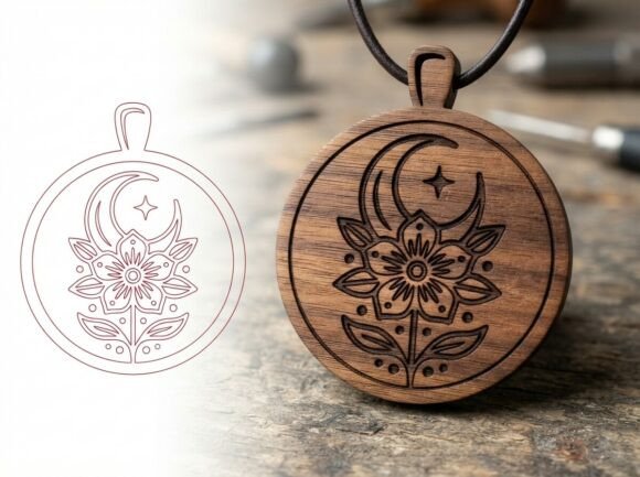 Moon and Flower Pendant Design
