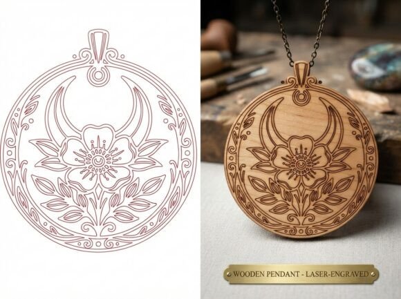 Moon and Flower Pendant Design
