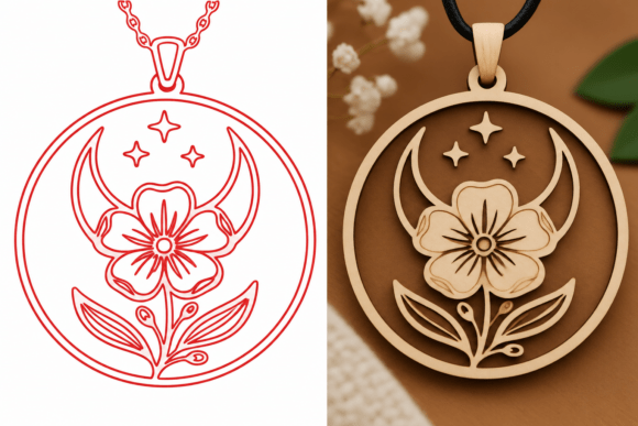 Moon and Flower Pendant Design