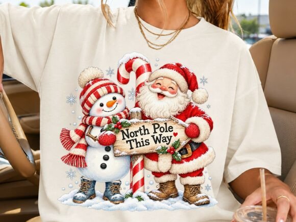 North Pole Santa Snowman PNG Shirt Desig