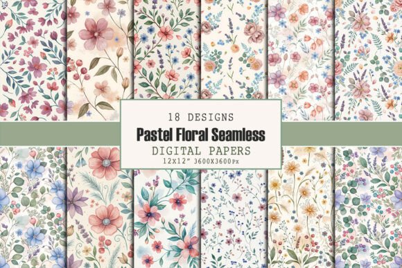 Pastel Floral Seamless Pattern Bundle