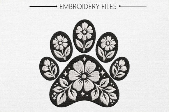 Paw Print with Heart Embroidery Design,