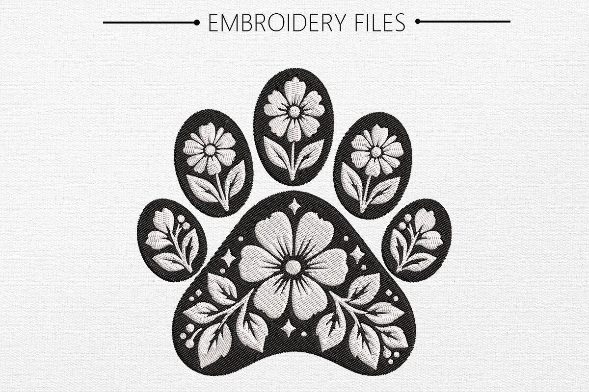 Paw Print with Heart Embroidery Design,