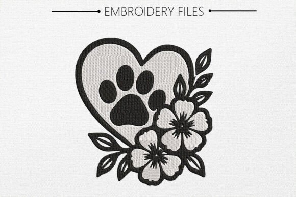 Paw Print with Heart Embroidery Design