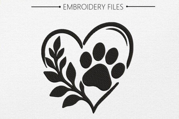 Paw Print with Heart Embroidery Design