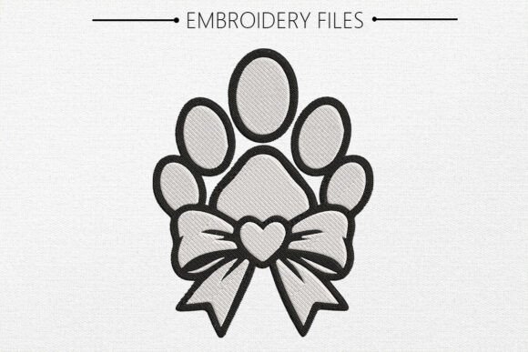 Paw Print with Heart Embroidery Design