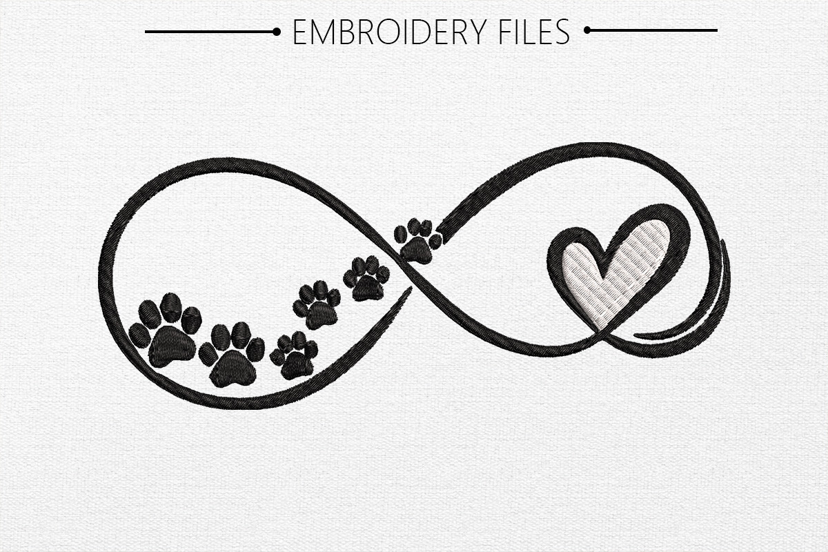 Paw Print with Heart Embroidery Design