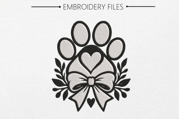 Paw Print with Heart Embroidery Design