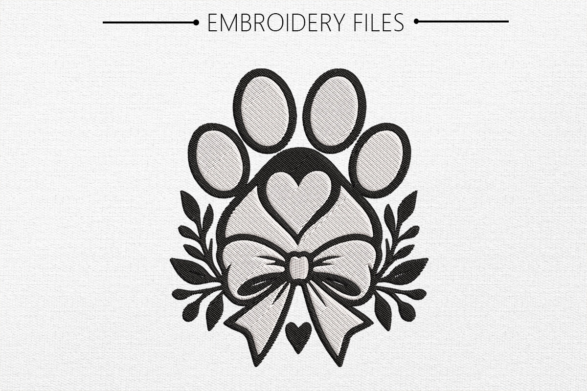 Paw Print with Heart Embroidery Design