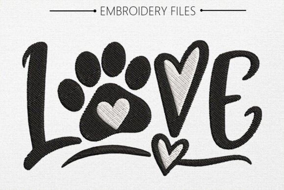 Paw Print with Love Embroidery Design