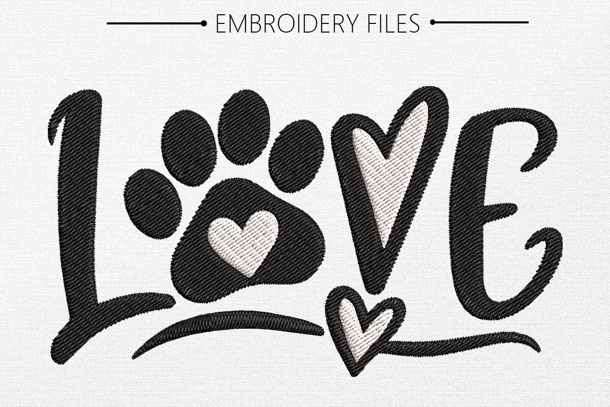 Paw Print with Love Embroidery Design