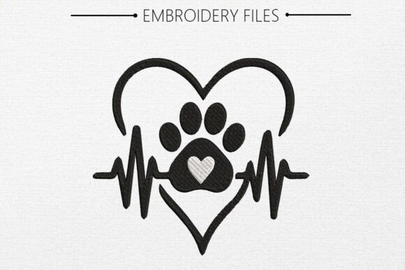 Paw with Heart Embroidery Design