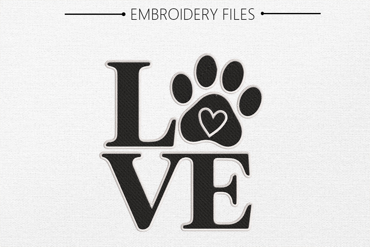 Paw with Heart Embroidery Design