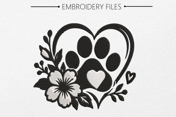 Paw with Heart Embroidery Design