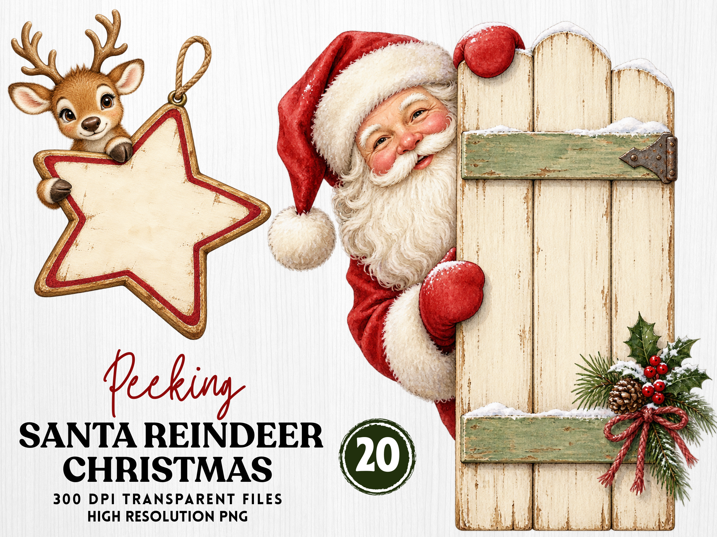 Peeking Santa Reindeer Christmas Clipart