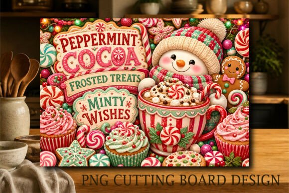 Peppermint Cocoa Snowman Cutting Board