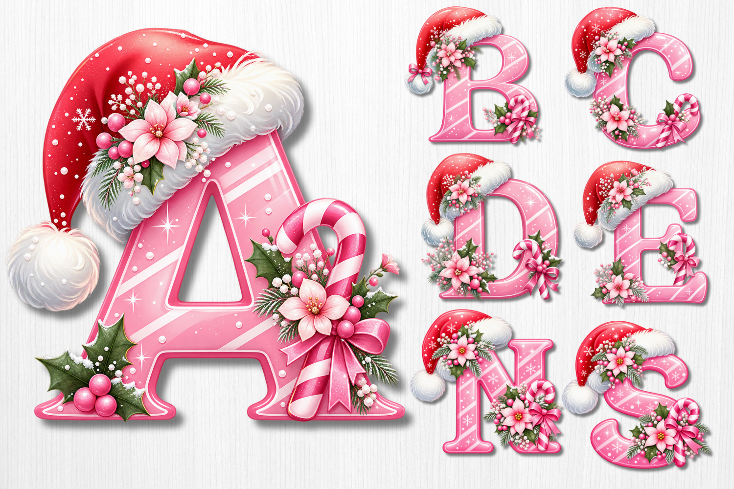 Pink Christmas Alphabet PNG Bundle