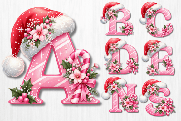 Pink Christmas Alphabet PNG Bundle Graphic Illustrations By The Artistry Hub