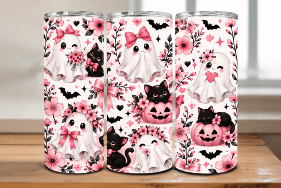 Pink Coquette Ghost Black Cat Tumbler Wr