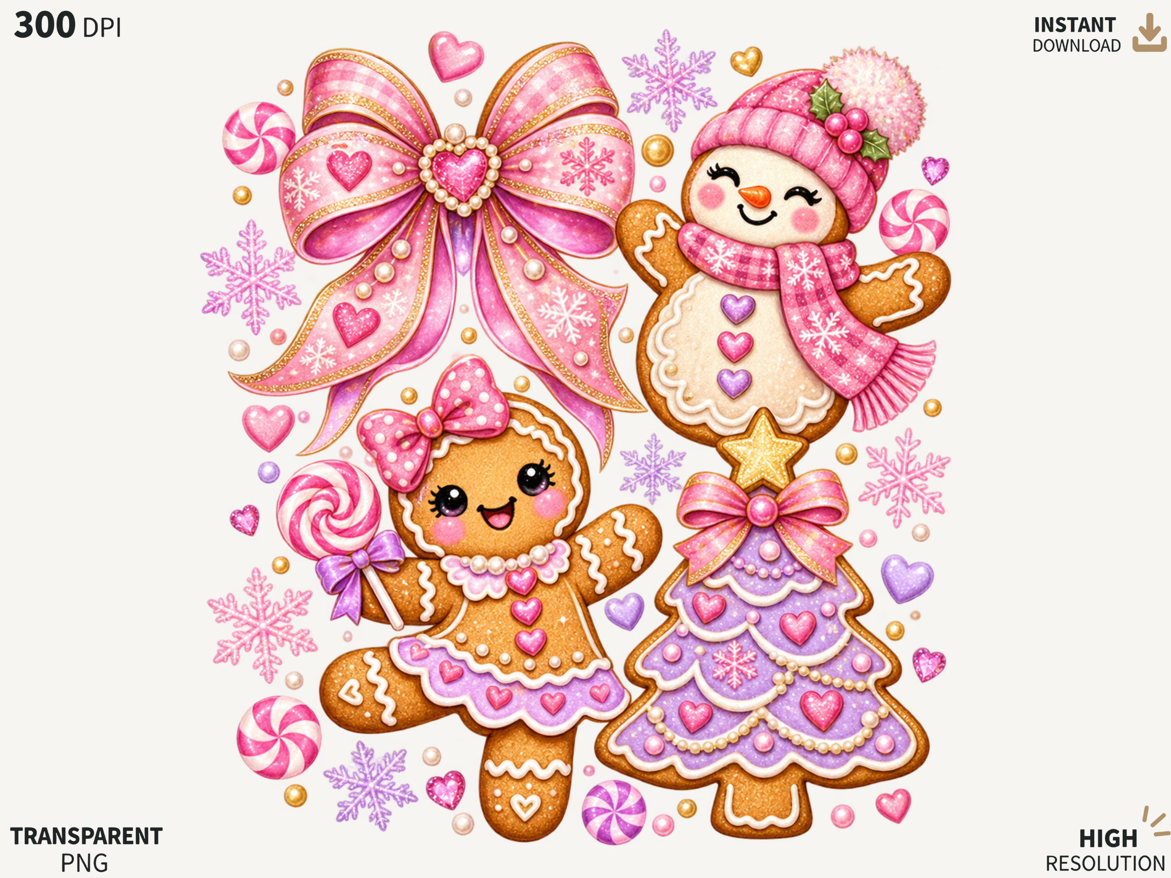 Pink Gingerbread Christmas PNG, Gingerbr
