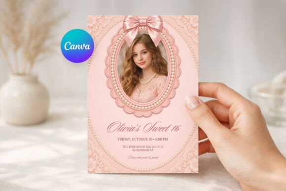 Pink Pearl Sweet 16 Invitation Template