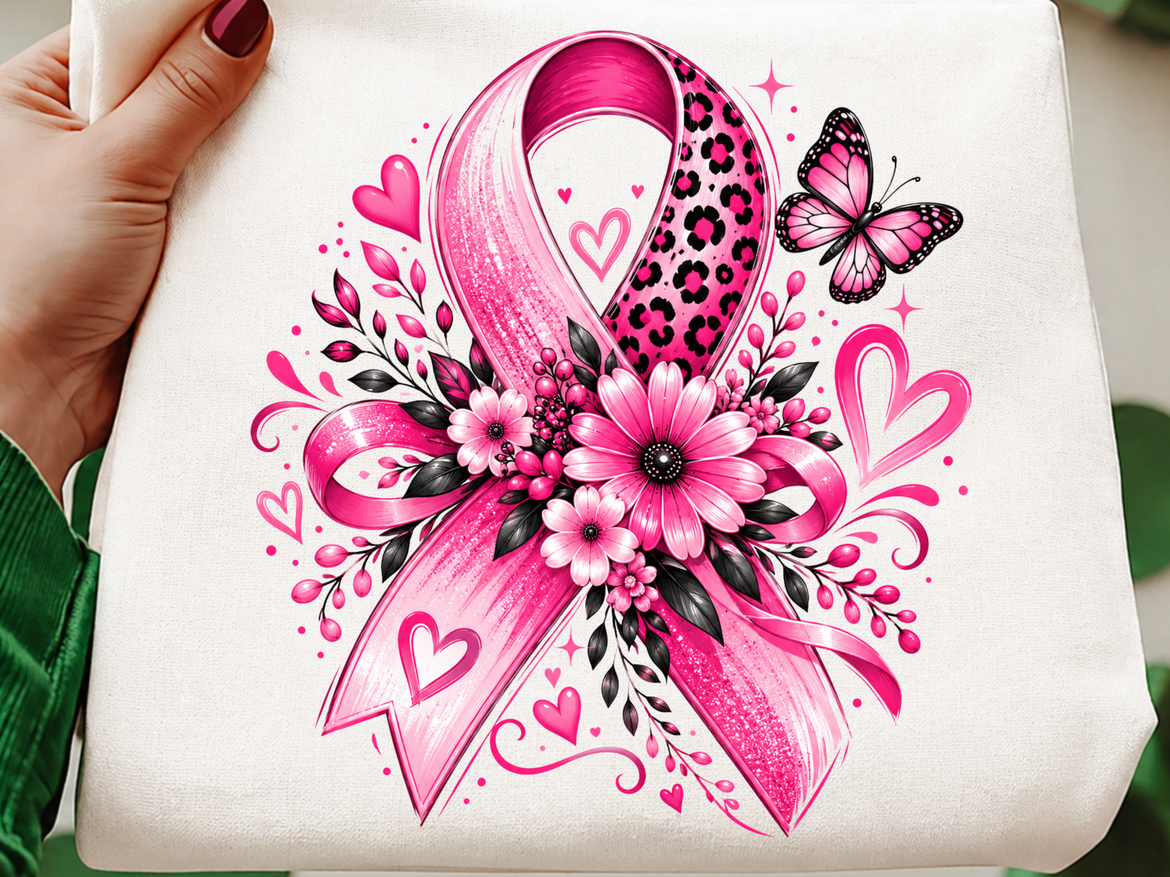 Pink Ribbon Floral Cancer Awareness PNG