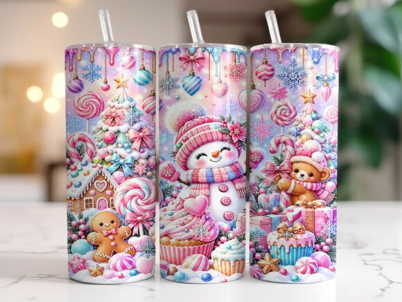 Pink Snowman Christmas Tumbler Wrap 20oz