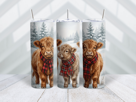 Plaid Scarf Highland Cow Tumbler Wrap