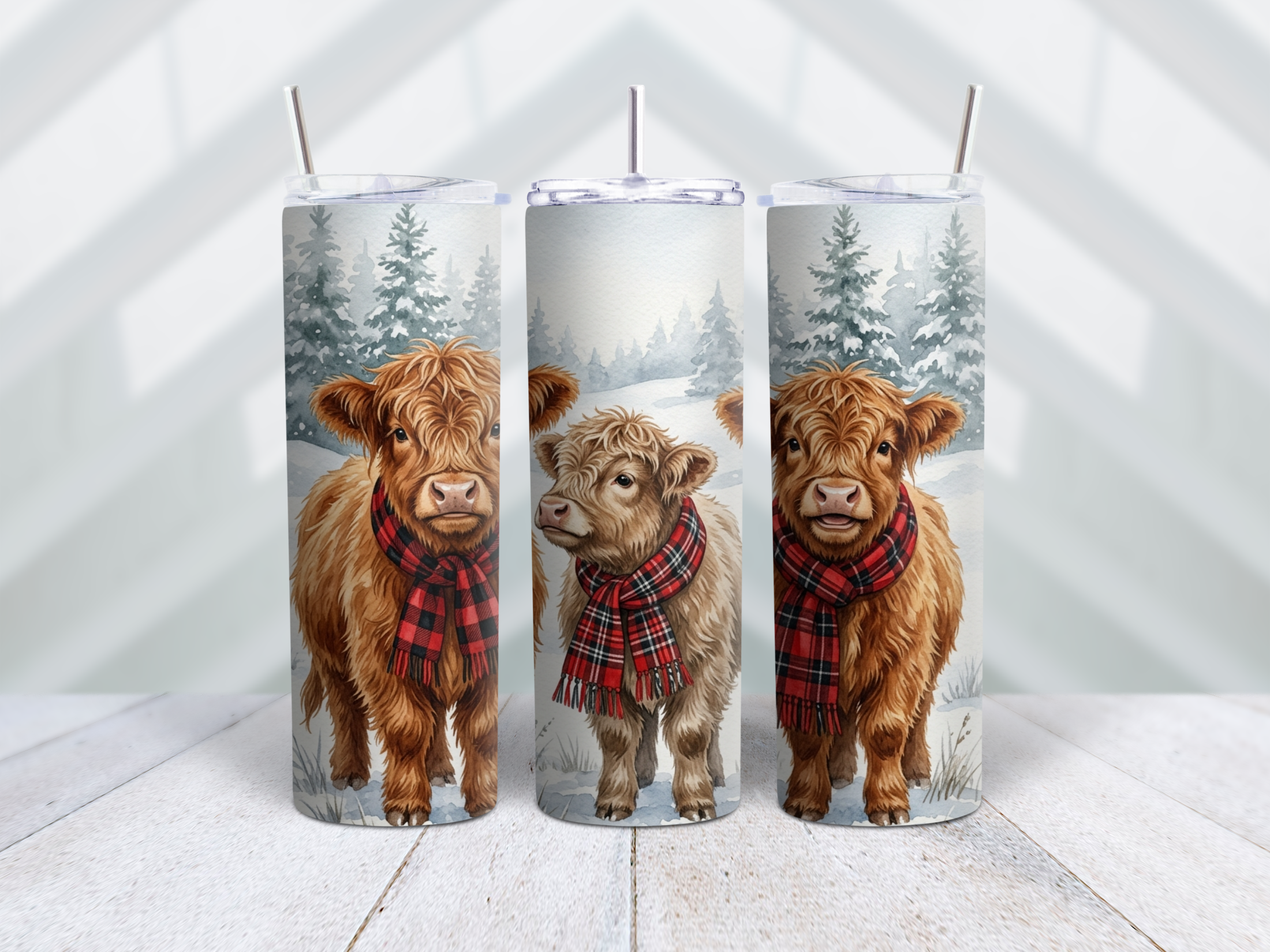 Plaid Scarf Highland Cow Tumbler Wrap