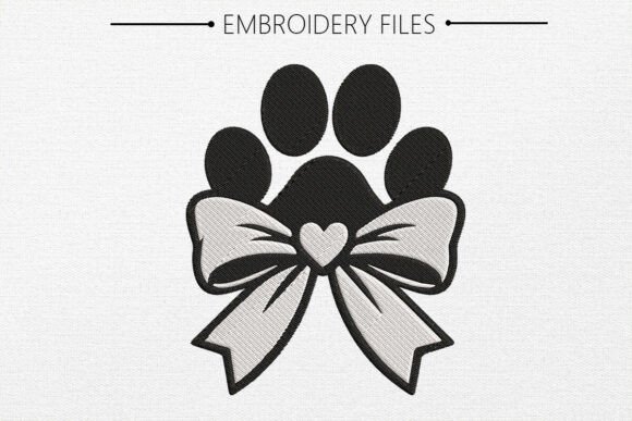 Pow with Bow Heart Embroidery Design