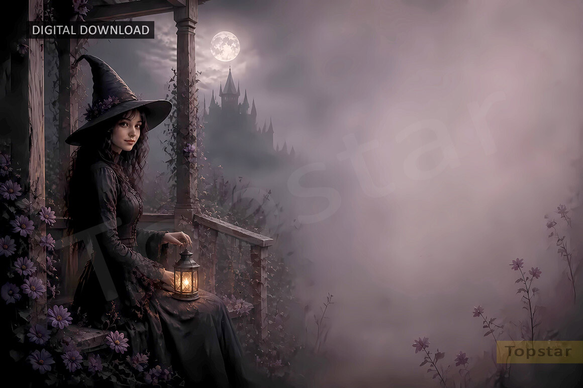 Pretty Gothic Witch Halloween Background Graphic by Topstar · Creative ...