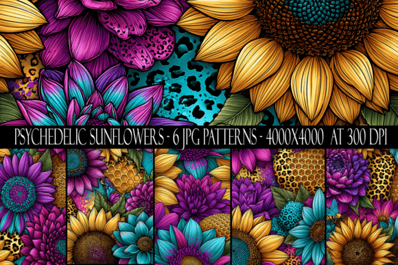 Psychedelic Sunflower Seamless Patterns