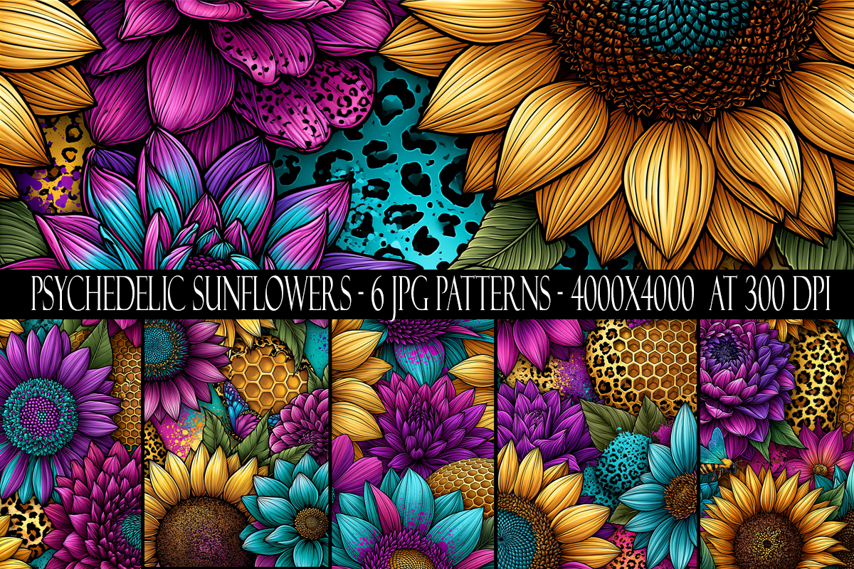 Psychedelic Sunflower Seamless Patterns