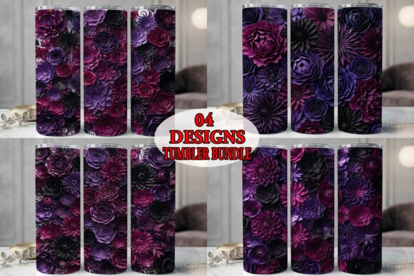 Purple Paper-Cut Flowers Tumbler Bundle