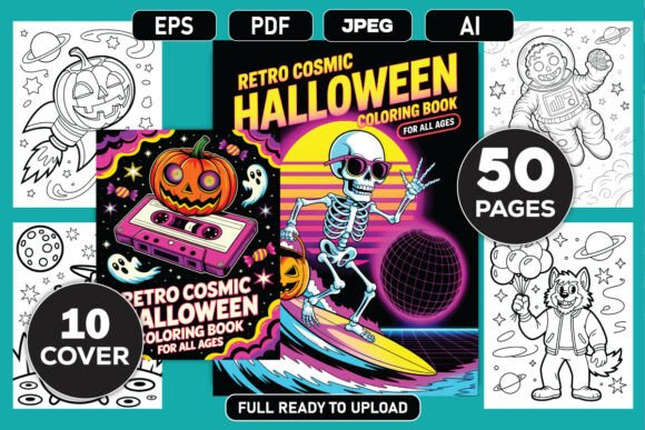 Retro Cosmic Halloween Coloring Book