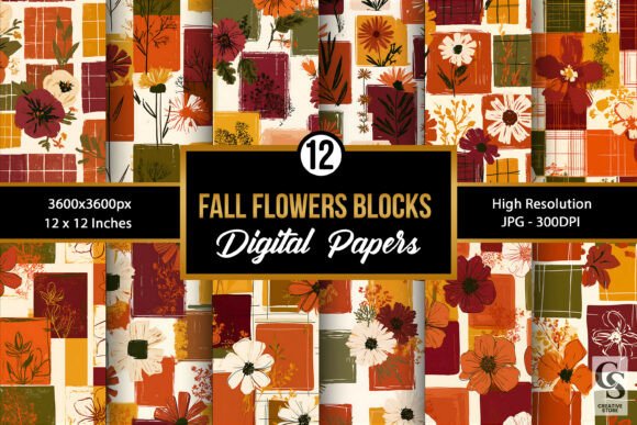 Retro Fall Floral Block Seamless Pattern