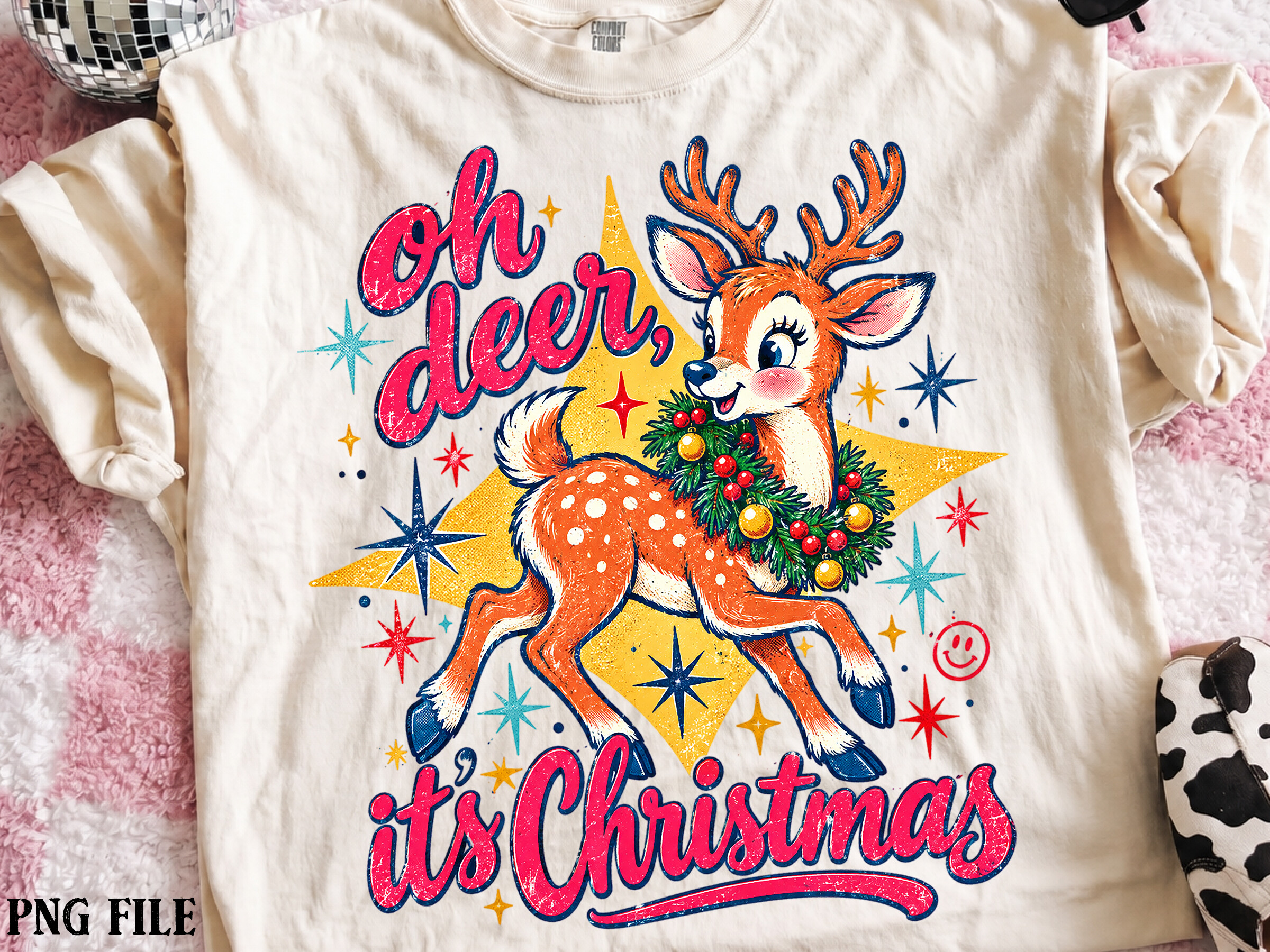 Retro Oh Deer Christmas PNG