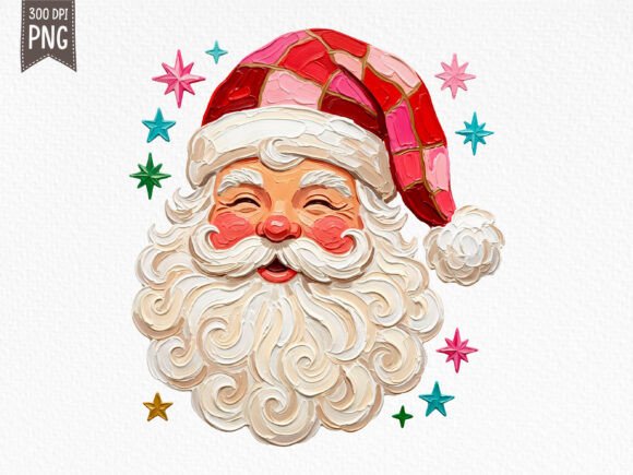 Retro Pink Santa Holiday Christmas PNG