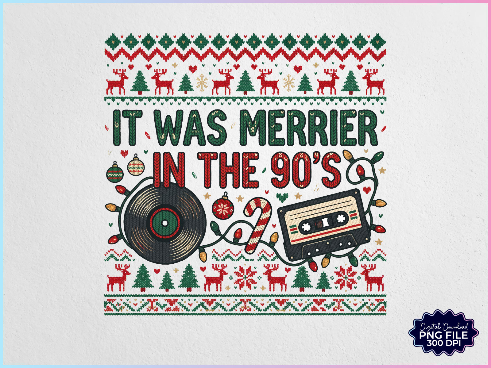 Retro Ugly Sweater 90s Christmas PNG