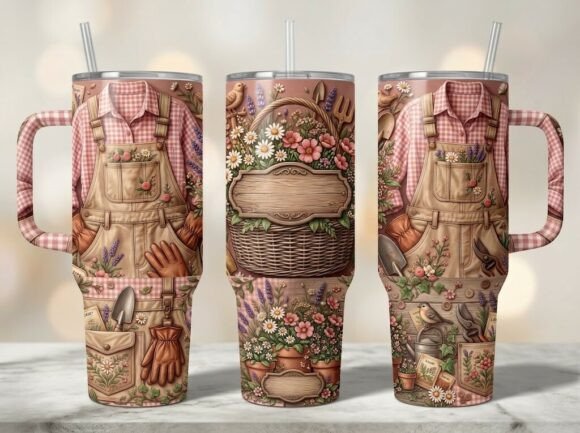 Rustic Floral Gardener Apron Tumbler PNG