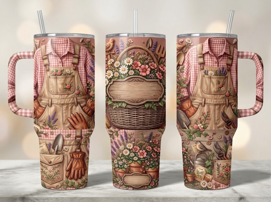Rustic Floral Gardener Apron Tumbler PNG