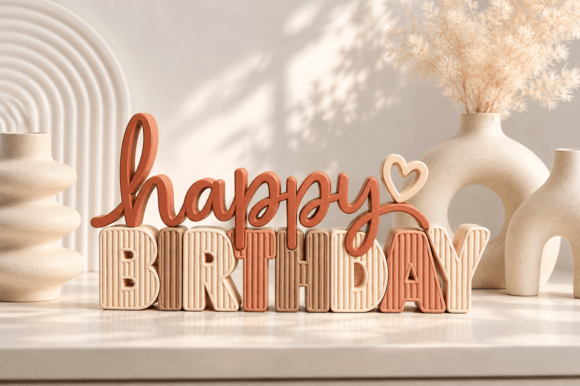Happy Birthday Heart Sign STL - 3D Printable Party Decoration - Image 1