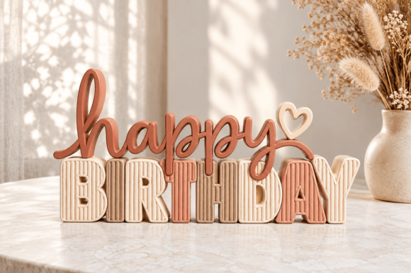 Happy Birthday Heart Sign STL - 3D Printable Party Decoration - Image 2