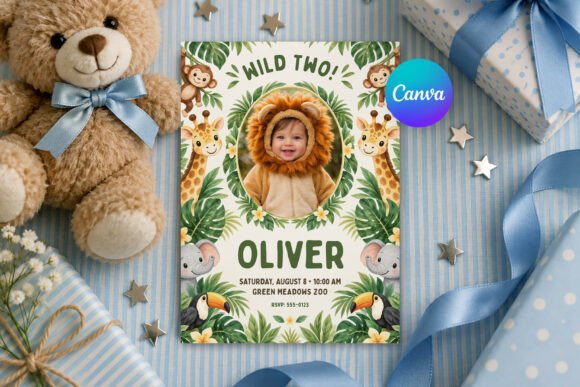 Safari Photo Birthday Invitation Canva