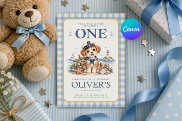 Sailor Puppy Birthday Invitation Canva