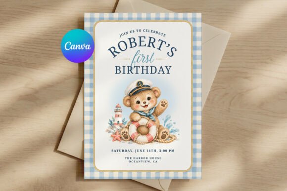 Sailor Teddy Bear Birthday Invitation