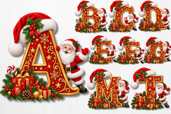 Santa Christmas Alphabet PNG Bundle