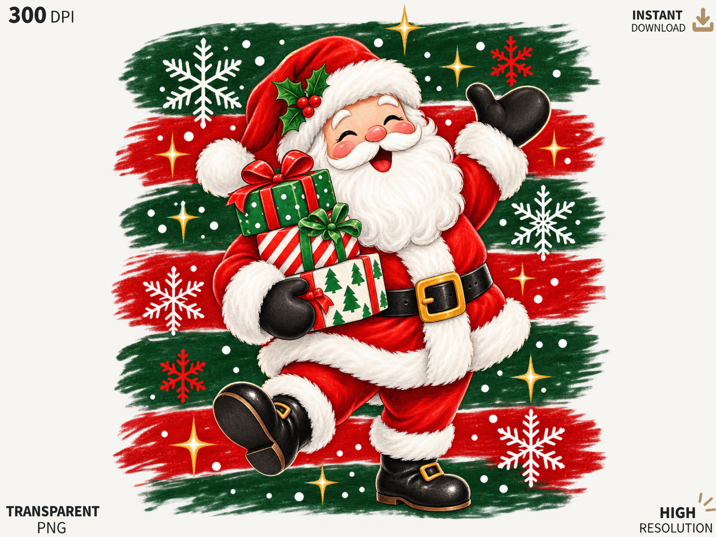 Santa Christmas Gift PNG, Festive Santa