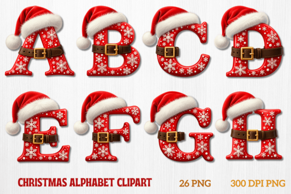 Santa Hat Christmas Alphabet PNG Bundle