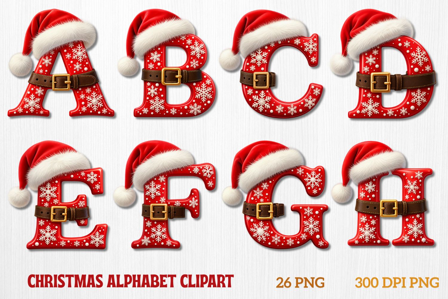 Santa Hat Christmas Alphabet PNG Bundle